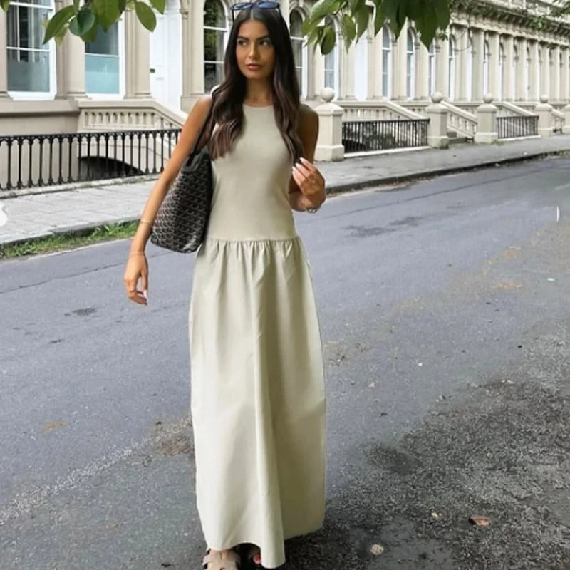 HXAO Khaki Elegant Long Dress