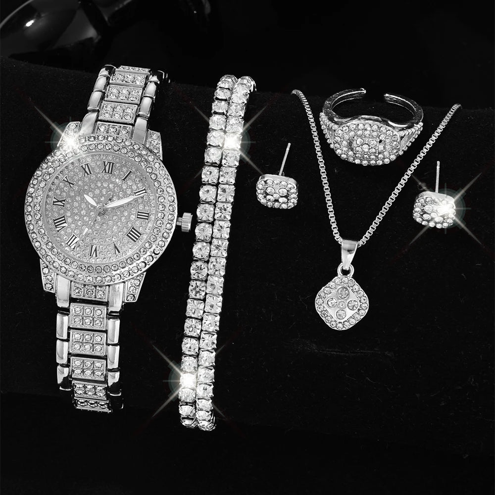 Luxury Women’s Gold Watch – Fashion Quartz Diamond Bracelet Wristwatch Set