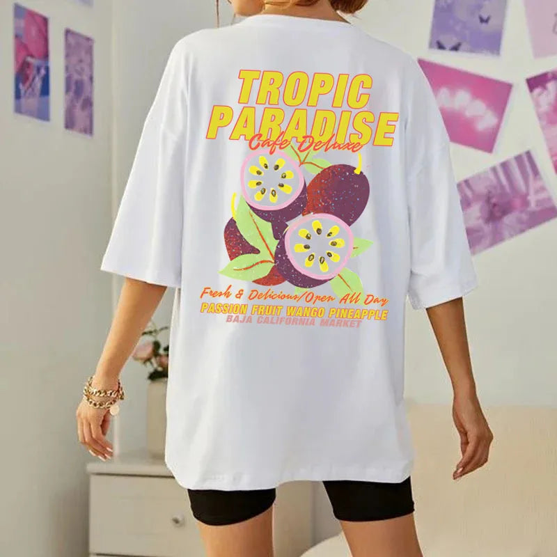 Plus Size Women’s Back Print Tropical Fruit T-Shirt