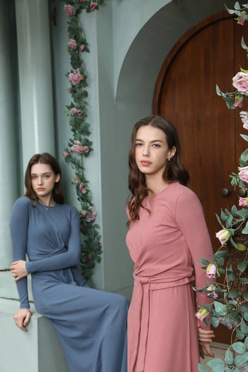 AS 2025 Summer Ribbed Wrap Top & A-Line Dress Set