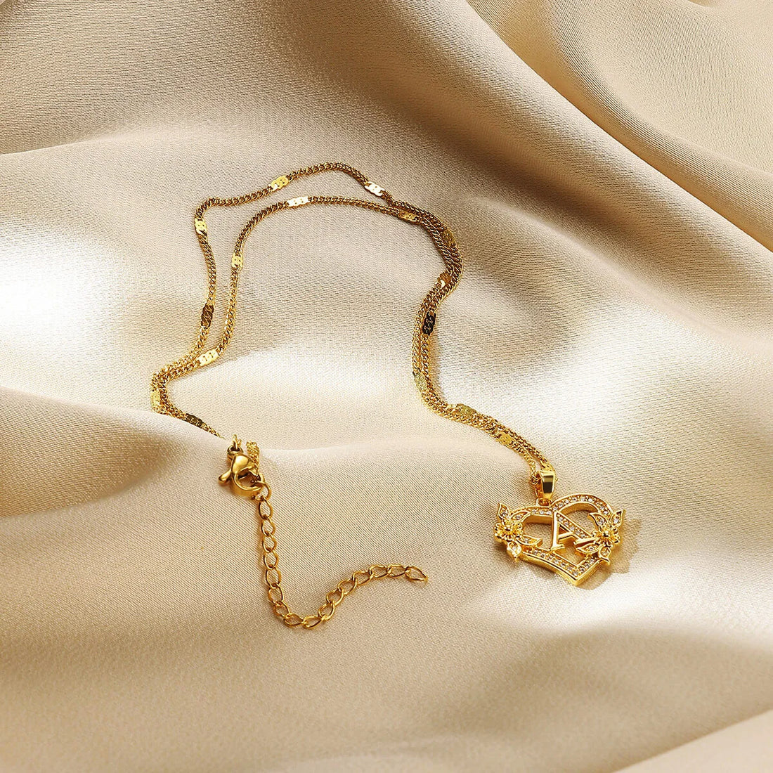 Heart Initial Necklace – A–Z Alphabet Pendant in Gold Stainless Steel