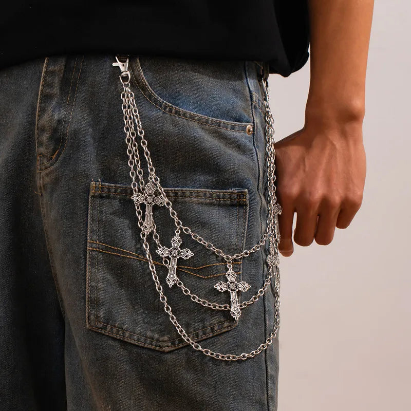 Punk Metal Pants Chain with Cross Pendant – Hip Hop Waist Accessory