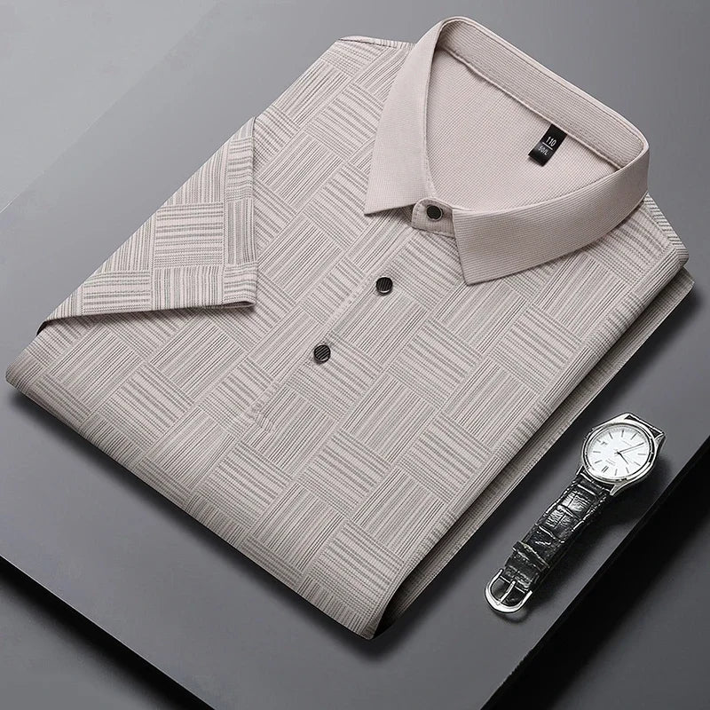 2024 Men’s Printed Polo Shirt – Business Casual Short Sleeve Top