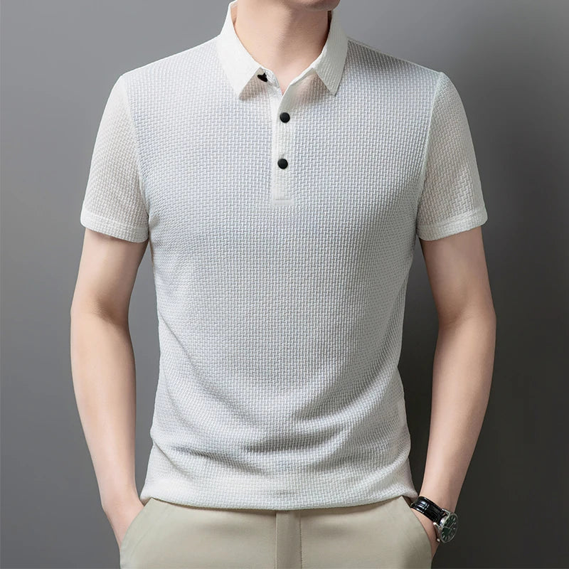 Men’s Business Casual Polo Shirt – Short Sleeve Solid Color Summer Top