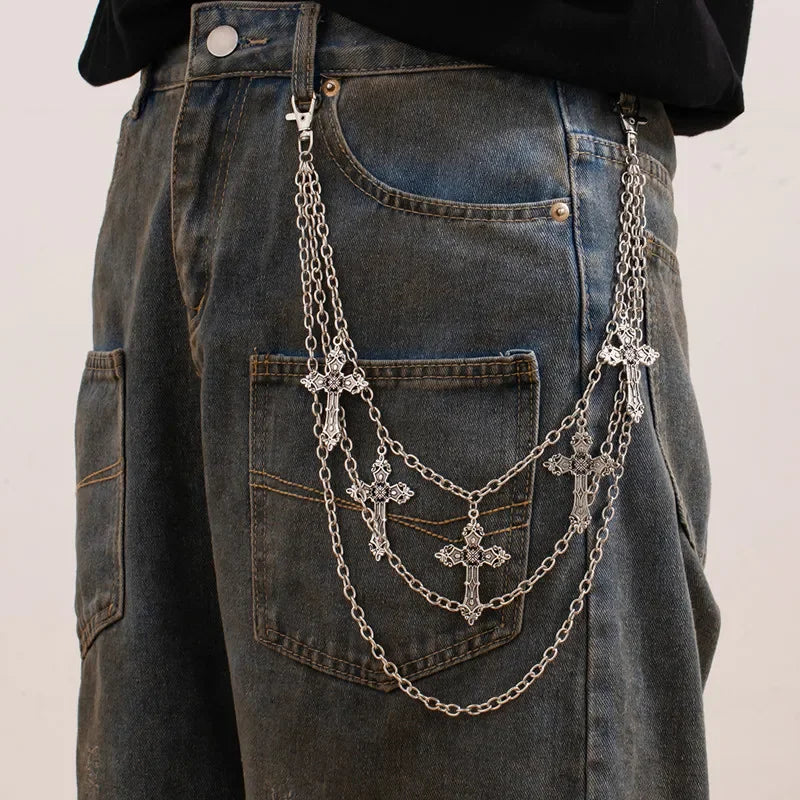 Punk Metal Pants Chain with Cross Pendant – Hip Hop Waist Accessory