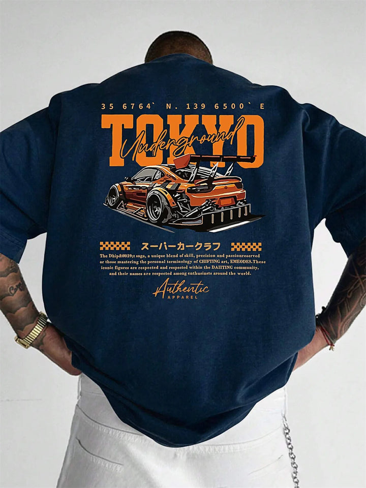 Men’s Summer Cotton T-Shirt – Tokyo Print Casual Loose Fit Short Sleeve Top