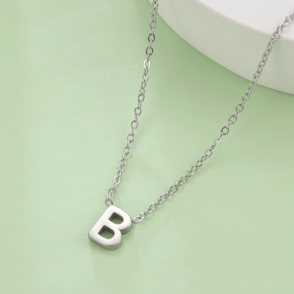 Minimalist Initial Necklace – A–Z Alphabet Stainless Steel Choker for Women