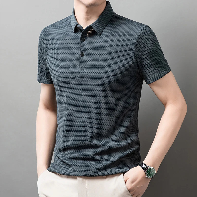 Men’s Business Casual Polo Shirt – Short Sleeve Solid Color Summer Top