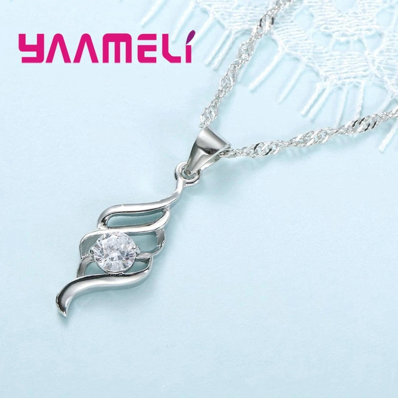 Women’s Jewelry Set – Sterling Silver Charm Pendant Necklace & Hoop Earrings