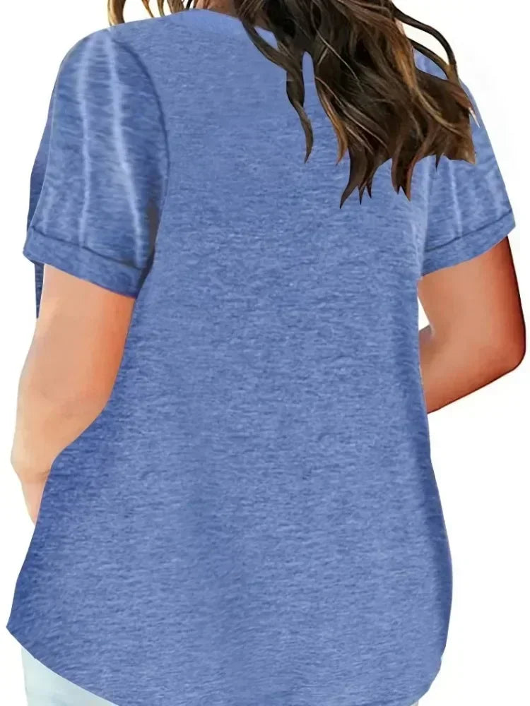 Plus Size V-Neck Pocket T-Shirt – Casual Loose Fit Short Sleeve Top
