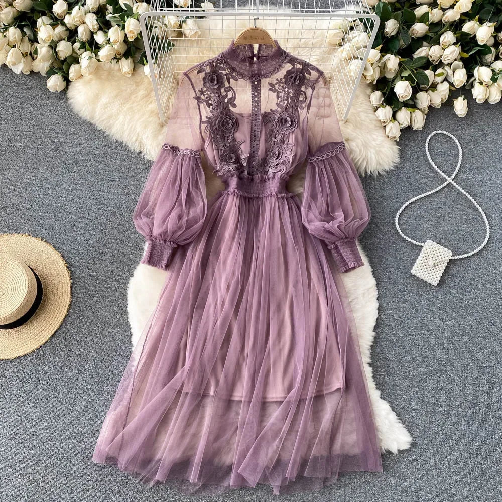 Elegant Mesh Flower Dress