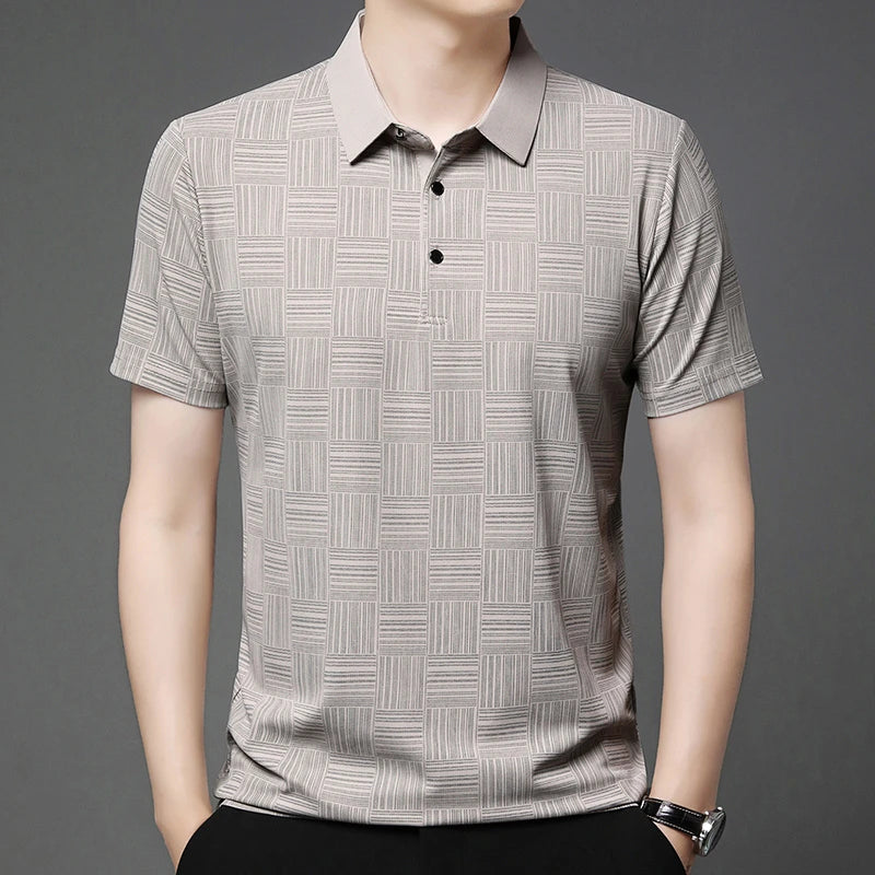 2024 Men’s Printed Polo Shirt – Business Casual Short Sleeve Top