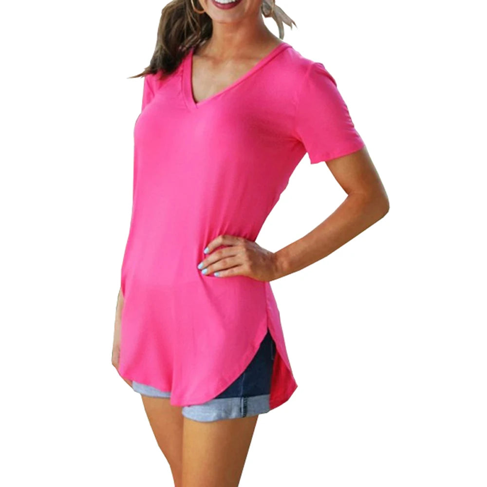 Women’s Summer Solid Color V-Neck Blouse