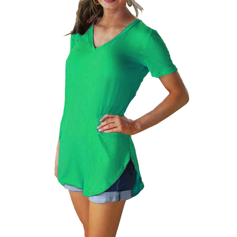 Women’s Summer Solid Color V-Neck Blouse