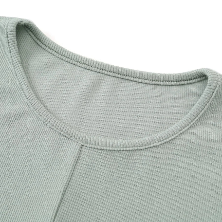 AS 2025 Summer Ribbed Wrap Top & A-Line Dress Set