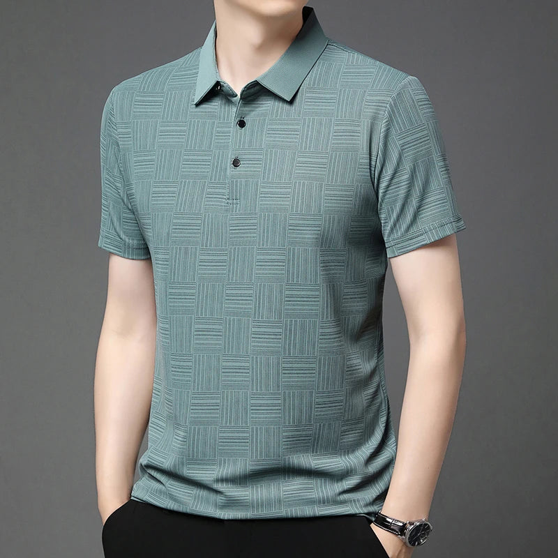 2024 Men’s Printed Polo Shirt – Business Casual Short Sleeve Top