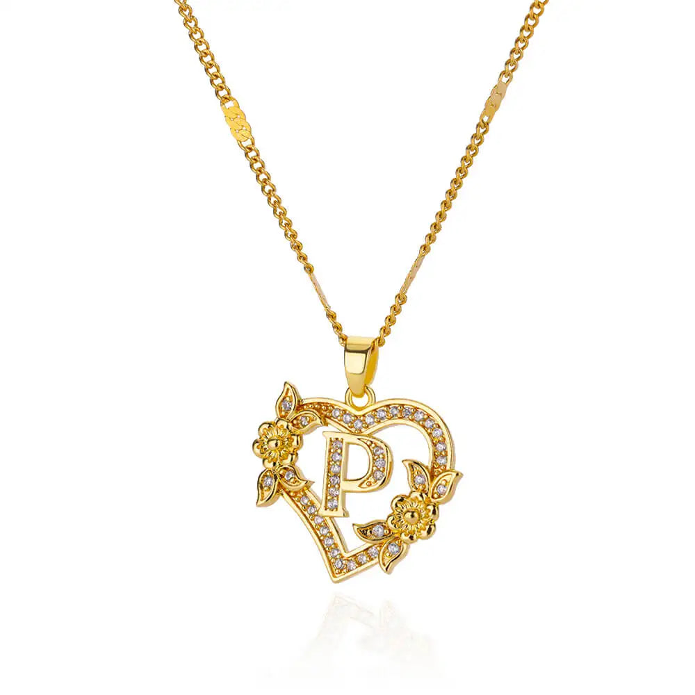 Heart Initial Necklace – A–Z Alphabet Pendant in Gold Stainless Steel