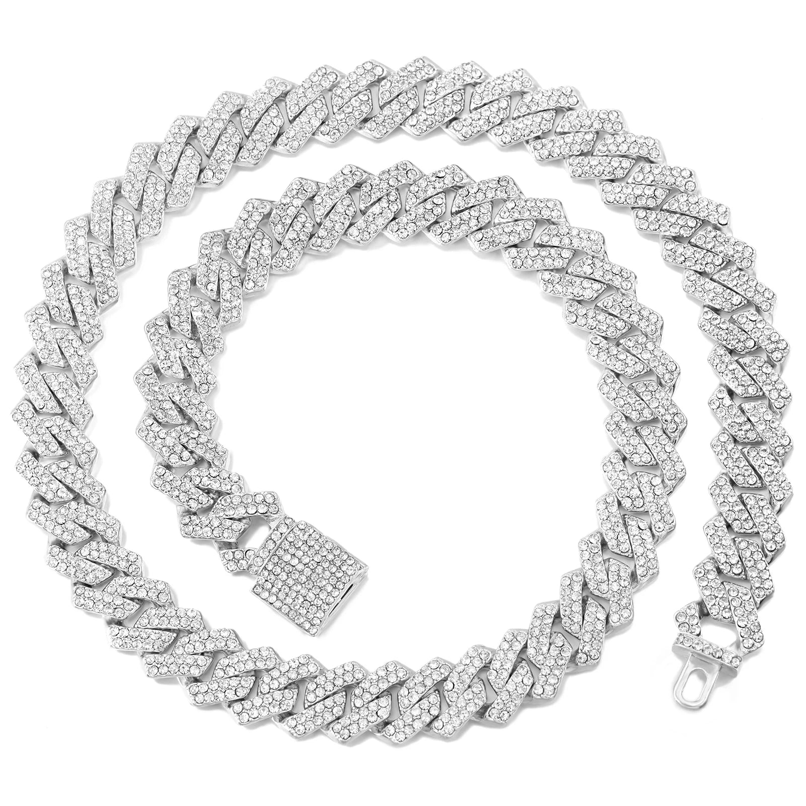 Gold Cuban Link Chain – 2-Row Rhinestone Prong Necklace for Men & Women