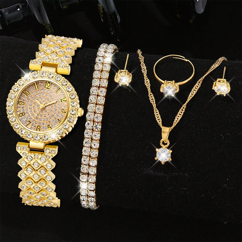 Luxury Women’s Gold Watch – Fashion Quartz Diamond Bracelet Wristwatch Set