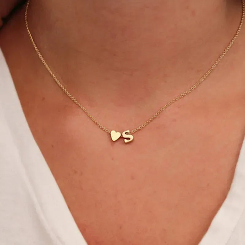 Dainty Initial Heart Necklace – Gold or Silver Letter Choker for Women