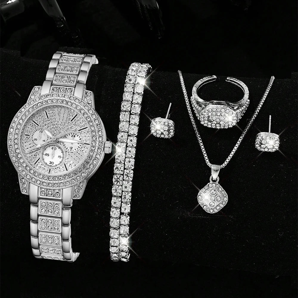 Luxury Women’s Gold Watch – Fashion Quartz Diamond Bracelet Wristwatch Set