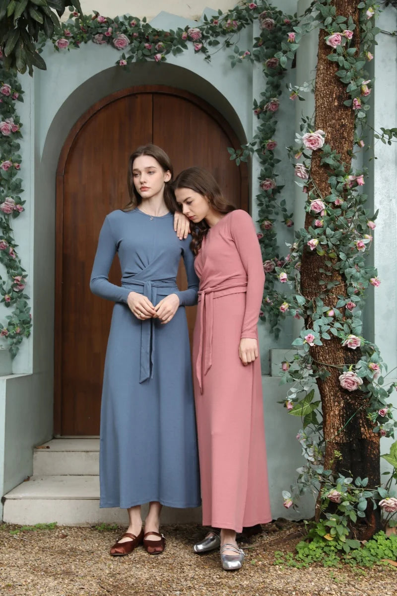 AS 2025 Summer Ribbed Wrap Top & A-Line Dress Set