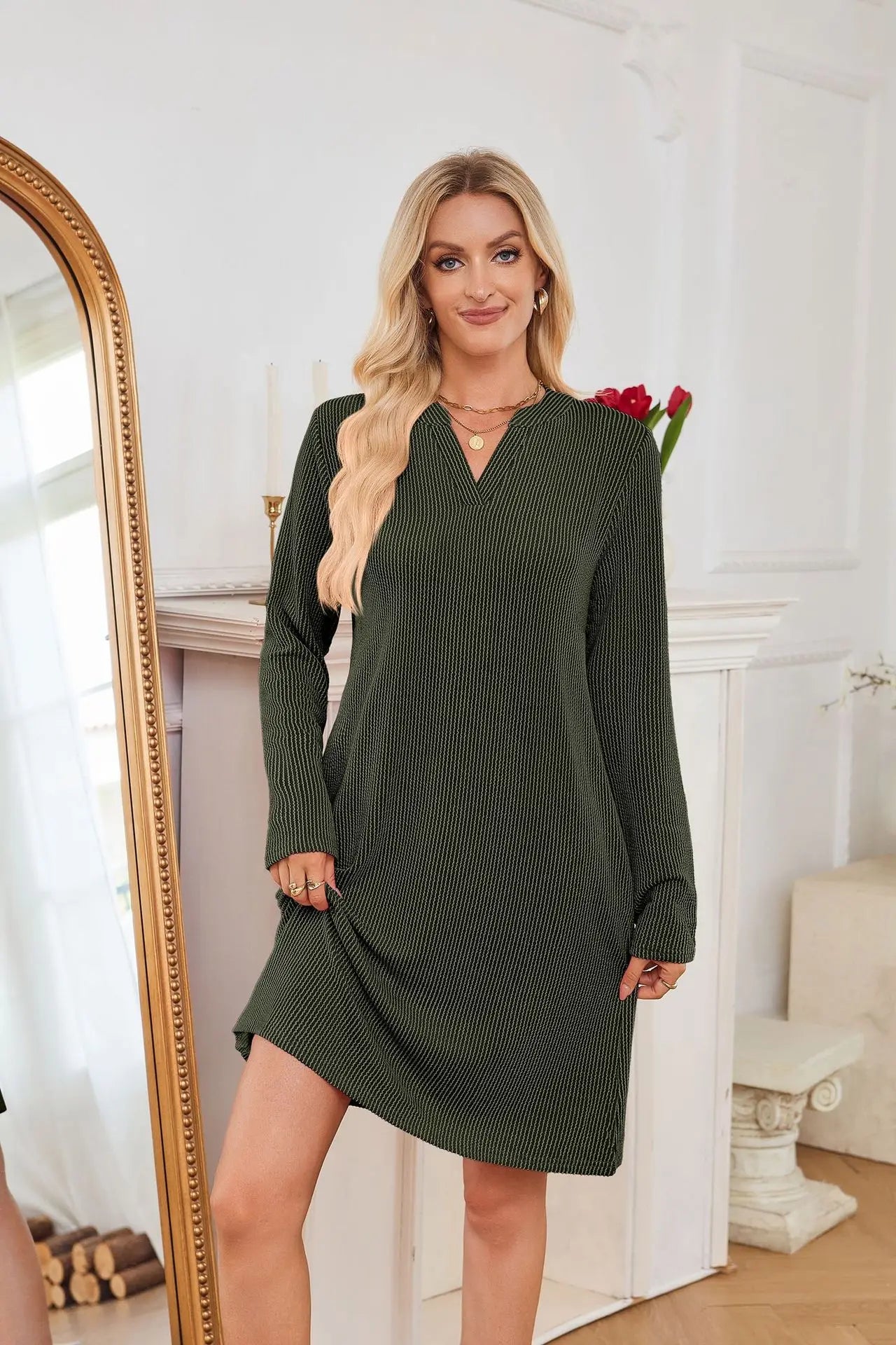 Solid Color Casual Loose Short Dress
