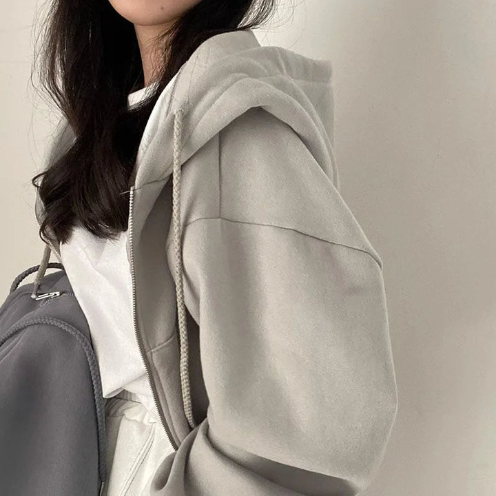 Women’s Zip Up Hoodie – Autumn Winter Casual Streetwear Crop Sweatshirt