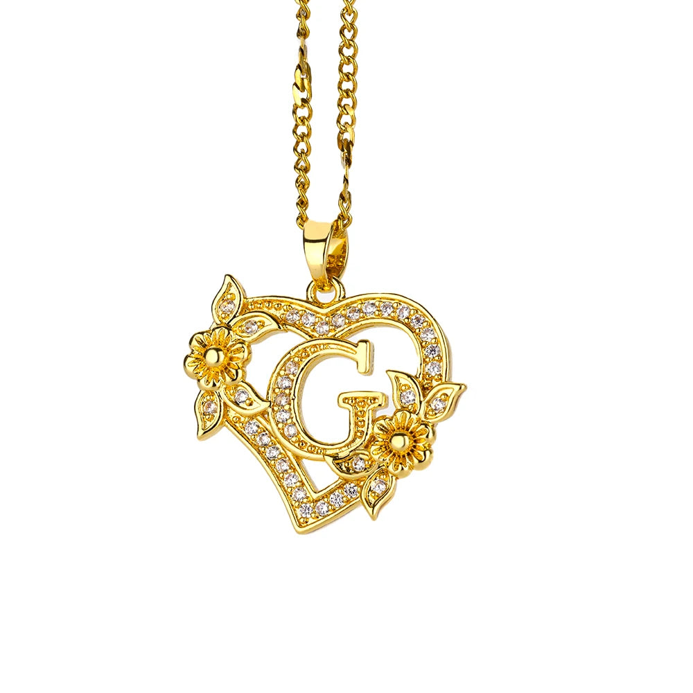 Heart Initial Necklace – A–Z Alphabet Pendant in Gold Stainless Steel