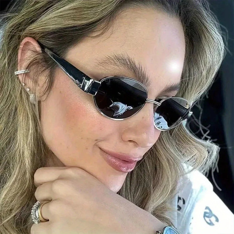 Retro Steampunk Oval Sunglasses for Women