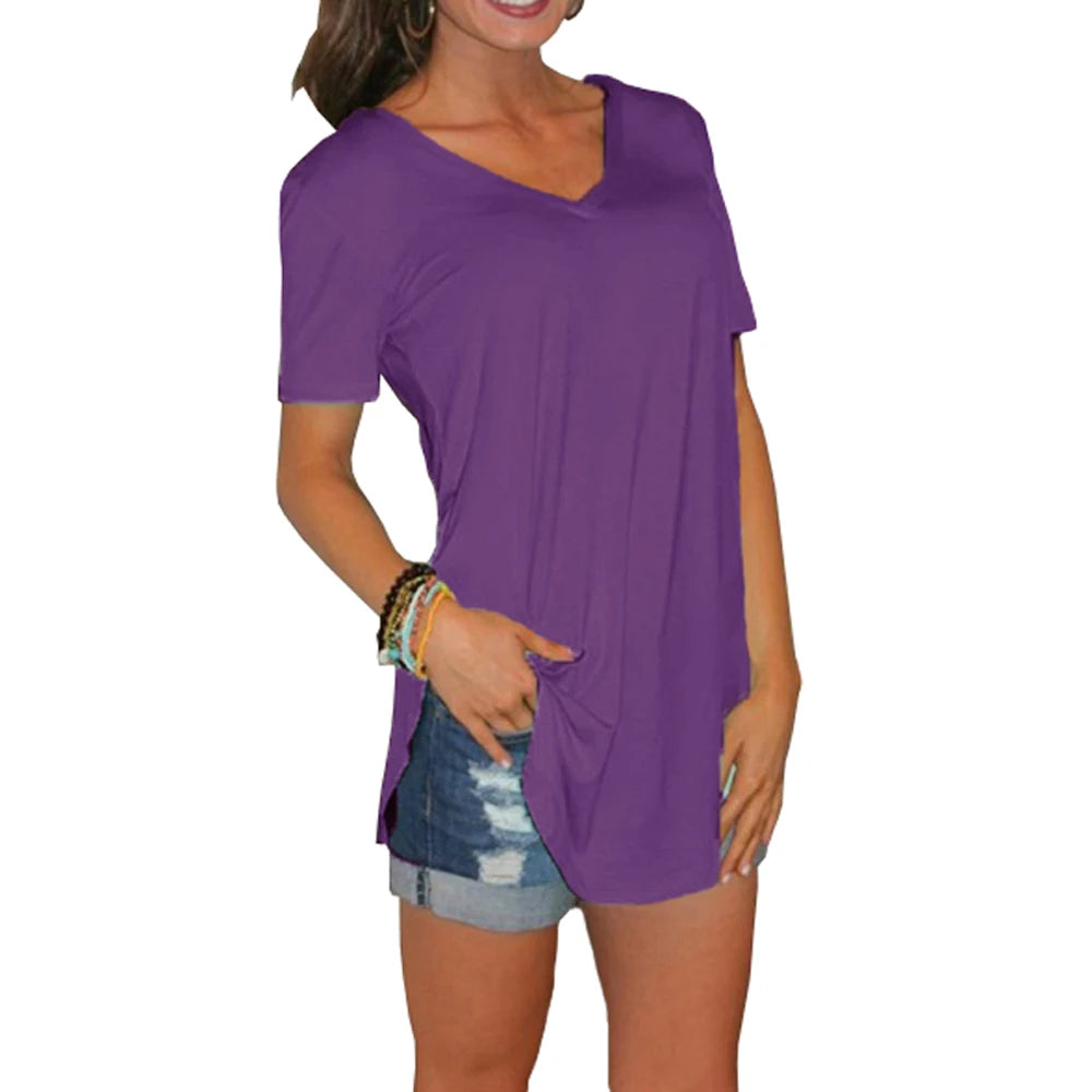 Women’s Summer Solid Color V-Neck Blouse