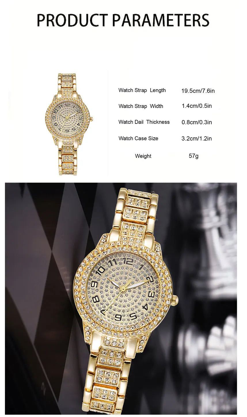 Luxury Women’s Gold Watch – Fashion Quartz Diamond Bracelet Wristwatch Set