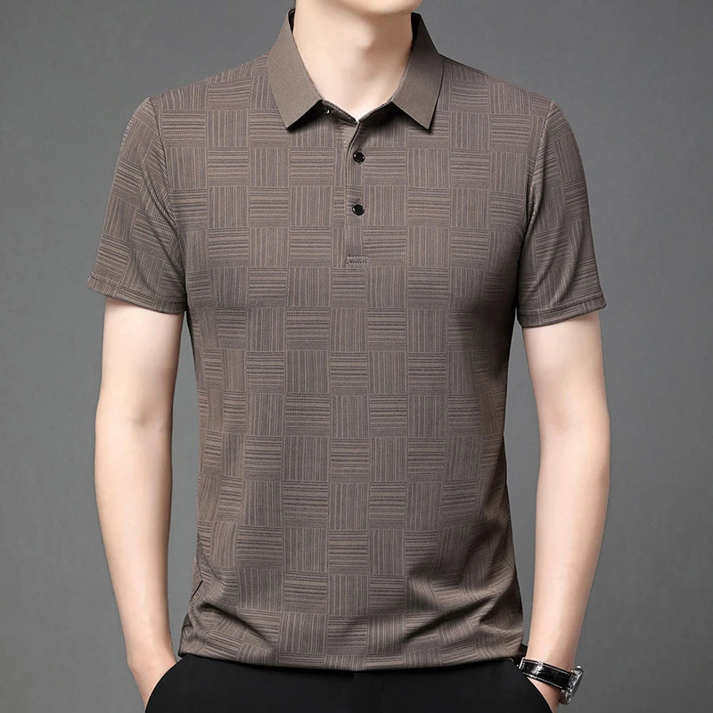 2024 Men’s Printed Polo Shirt – Business Casual Short Sleeve Top