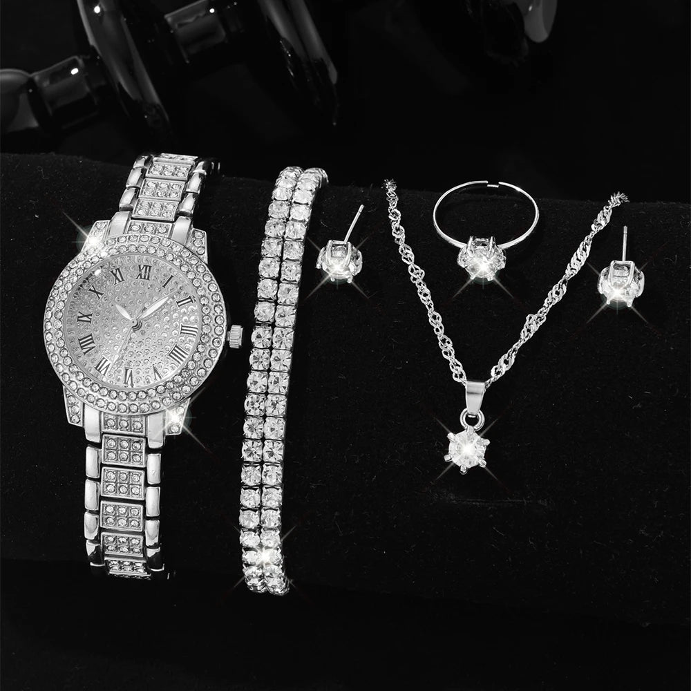 Luxury Women’s Gold Watch – Fashion Quartz Diamond Bracelet Wristwatch Set