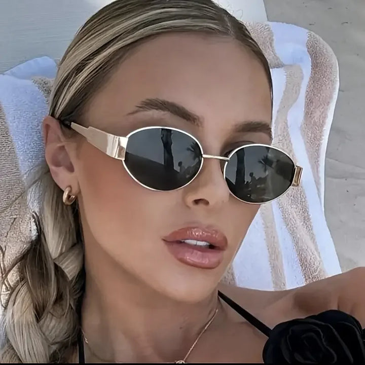 Retro Steampunk Oval Sunglasses for Women