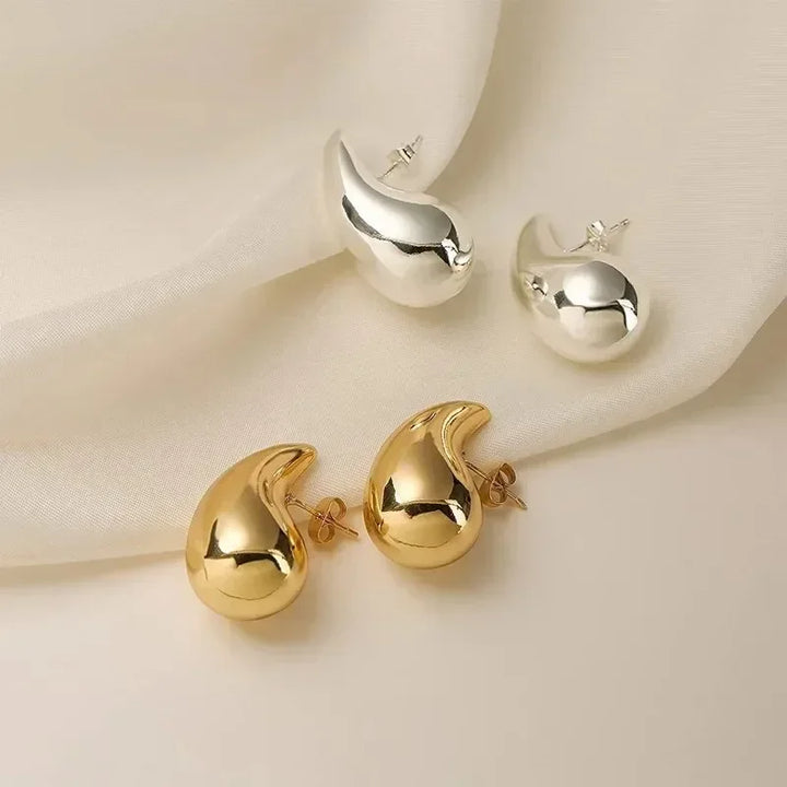 925 Sterling Silver 18K Gold Plated Chunky Dome Teardrop Earrings for Women