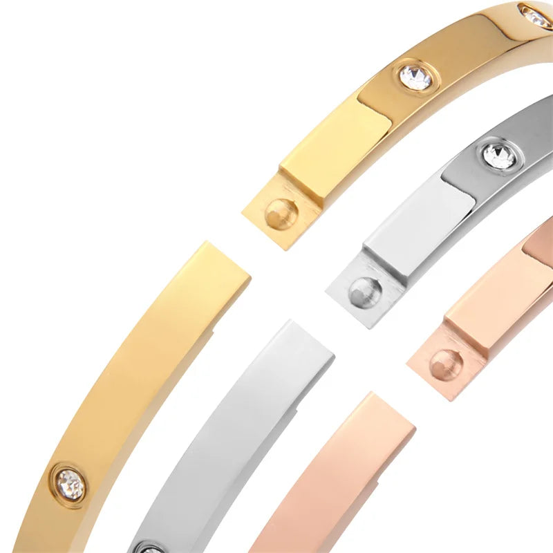 Stainless Steel Rhinestone Bangle Bracelet for Women