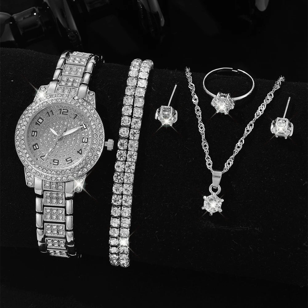 Luxury Women’s Gold Watch – Fashion Quartz Diamond Bracelet Wristwatch Set