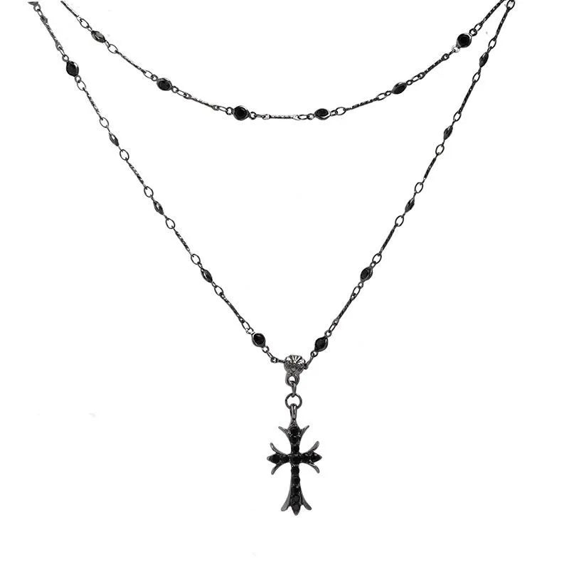 Summer Black Rhinestone Cross Jesus Pendant Choker Necklace