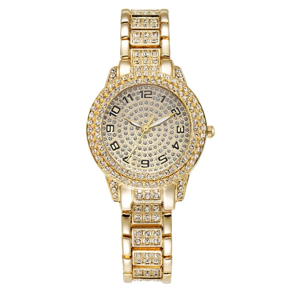 Luxury Women’s Gold Watch – Fashion Quartz Diamond Bracelet Wristwatch Set