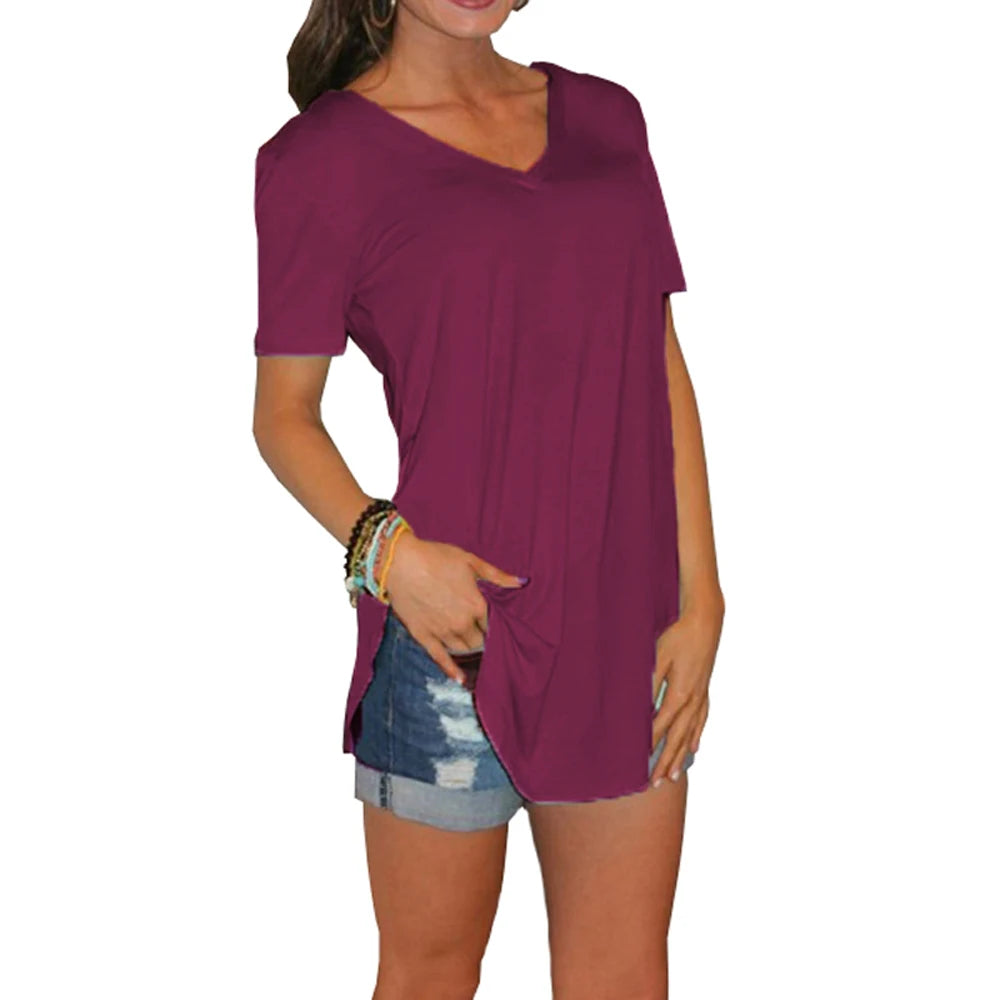Women’s Summer Solid Color V-Neck Blouse
