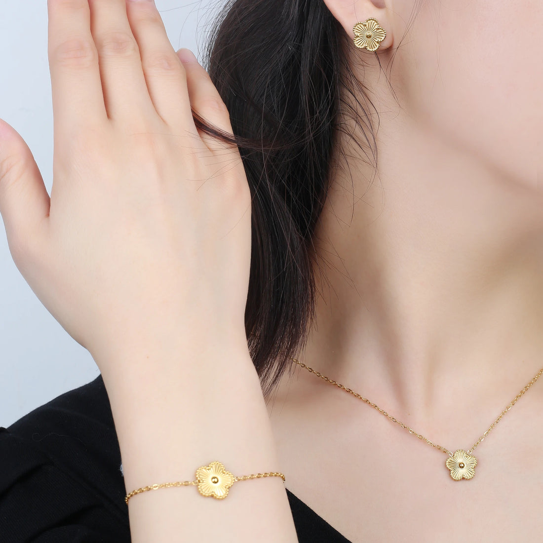 Classic Stainless Steel Five-Flower Bracelet for Women
