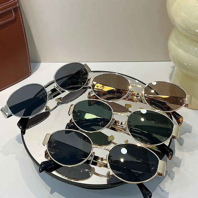 Retro Steampunk Oval Sunglasses for Women