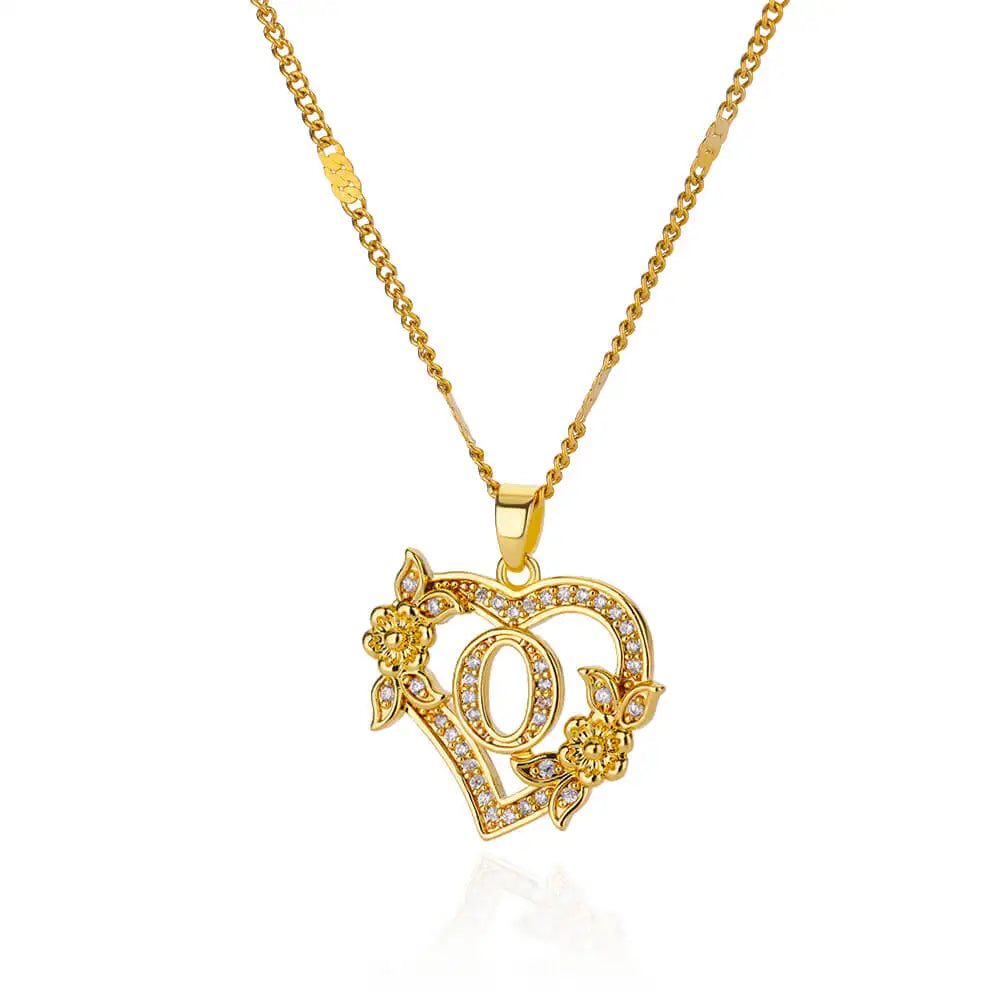 Heart Initial Necklace – A–Z Alphabet Pendant in Gold Stainless Steel