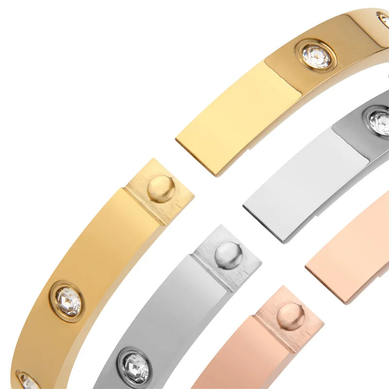 Stainless Steel Rhinestone Bangle Bracelet for Women