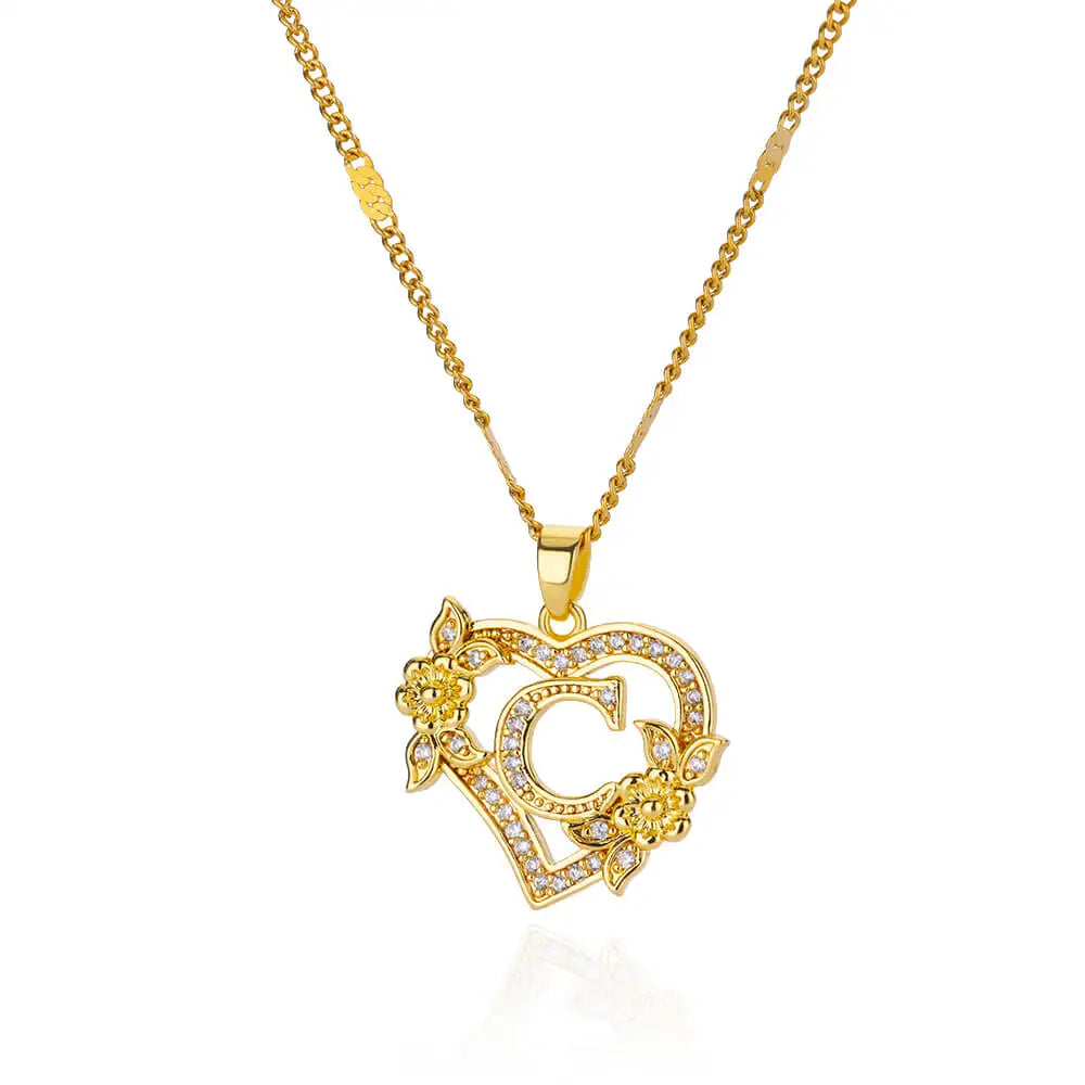 Heart Initial Necklace – A–Z Alphabet Pendant in Gold Stainless Steel