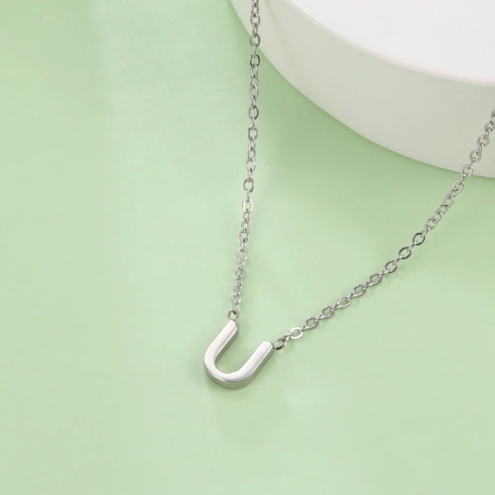Minimalist Initial Necklace – A–Z Alphabet Stainless Steel Choker for Women