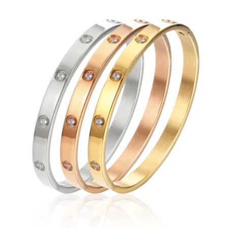 Stainless Steel Rhinestone Bangle Bracelet for Women