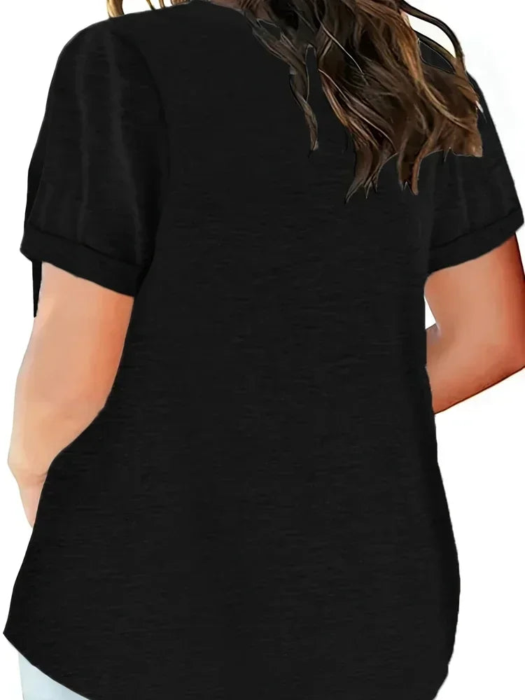 Plus Size V-Neck Pocket T-Shirt – Casual Loose Fit Short Sleeve Top