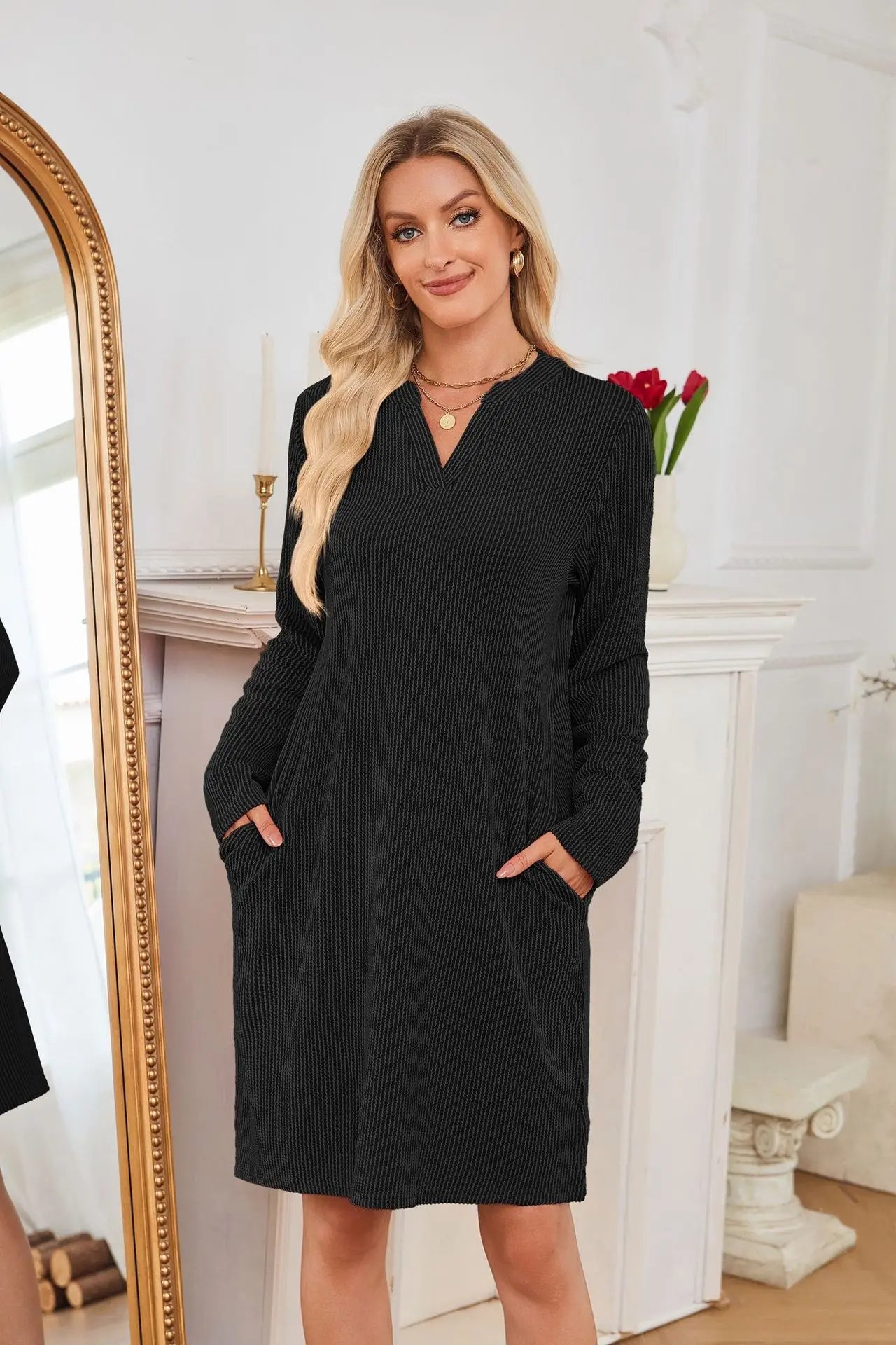 Solid Color Casual Loose Short Dress